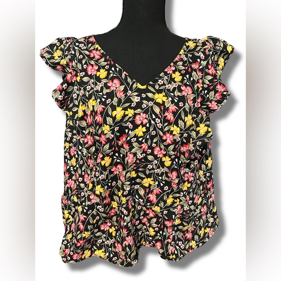 Old Navy Black, Yellow, Green and Pink Ruffled Blouse - Picture 1 of 5